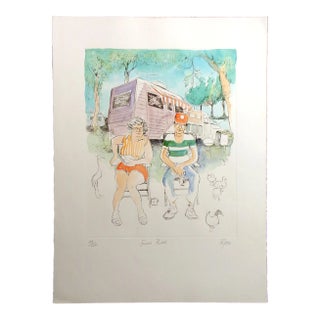 William Papas "Snowbirds" Hand Colored Signed Limited Ed. Etching Camping Rv For Sale