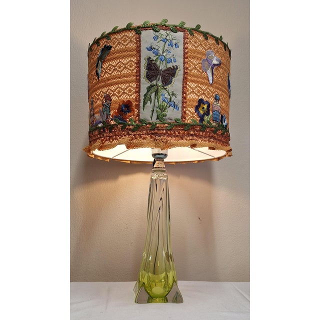 1970s Vintage Table Lamp with Green-Backed Crystal Glass Base from Val St Lambert, 1970s For Sale - Image 5 of 13