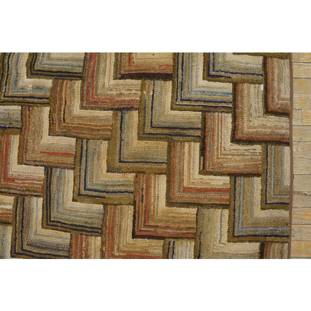 1890s Multicolor Geometric Folk Art Antique American Hooked Rug 4'3" X 7'2" Handknotted Wool Carpet For Sale In New York - Image 6 of 6