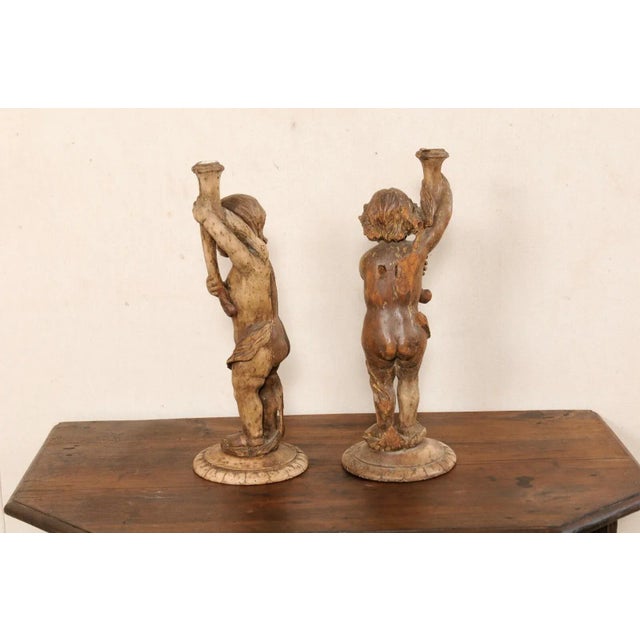 Italian Putti Carved Candlesticks, 19th Century - A Pair For Sale In Atlanta - Image 6 of 10