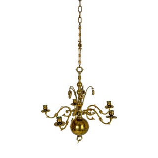 20th Century Swedish Brass Chandelier with Floral Motifs, 1920 For Sale