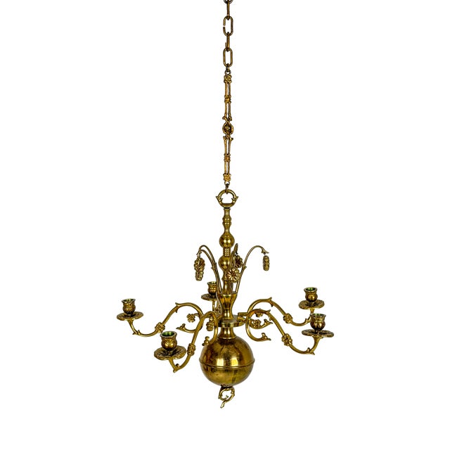 20th Century Swedish Brass Chandelier with Floral Motifs, 1920 For Sale