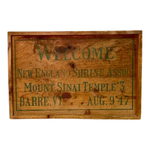 Vintage Wooden New England Shrine Association Mount Sinai Temple #3 Sign, Barre Vermont 1947