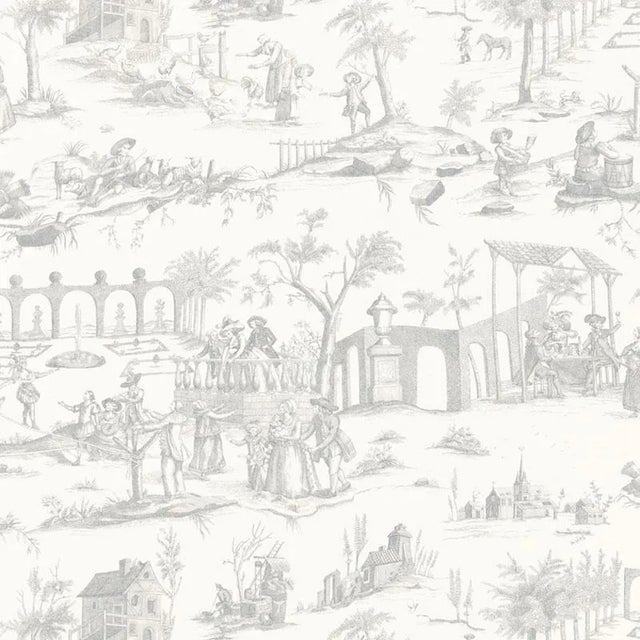 Sample- Schumacher Siena Toile Fabric in Pewter For Sale