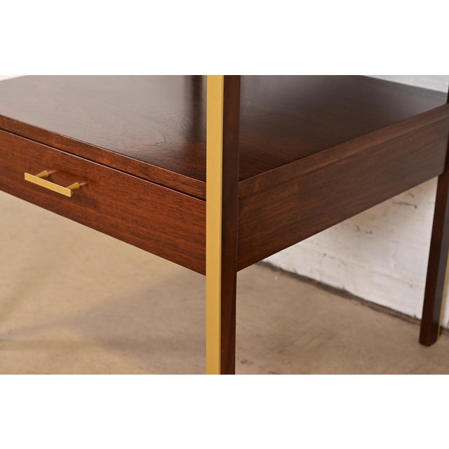Paul McCobb for Calvin Furniture Linear Group Walnut Two-Tier Nightstand, Newly Refinished For Sale - Image 10 of 14