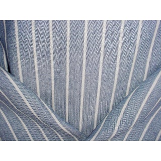 Libeco Lagae Striped Indigo Beige Linen Stripe Upholstery Fabric- 7-3/4 yards For Sale