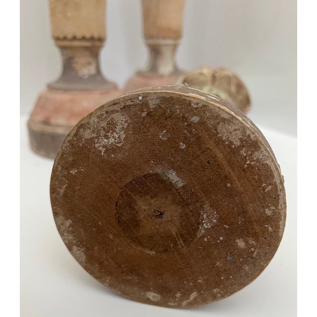 Blush Romantic Trio - Distressed Painted Wooden Candleholders For Sale - Image 8 of 10
