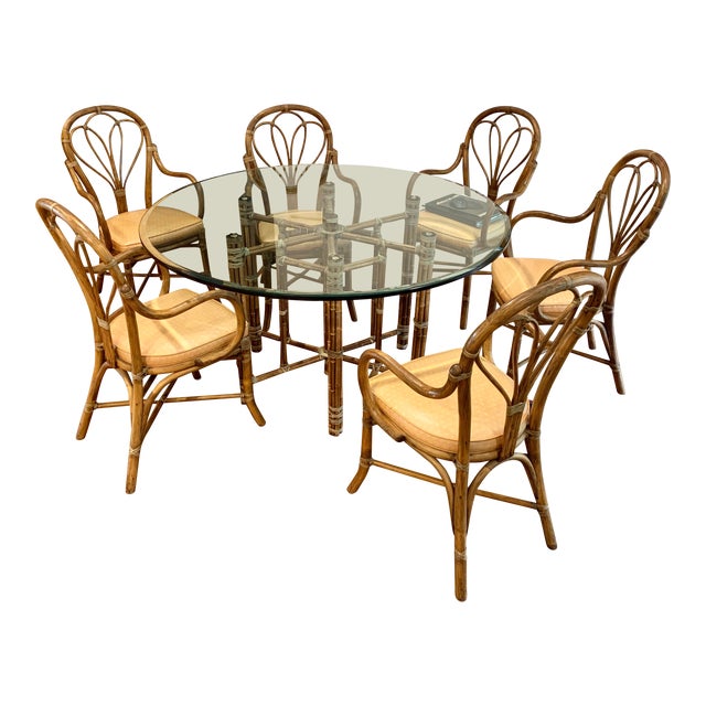 1970s Vintage McGuire Dining Rattan and Bamboo Table Set ...