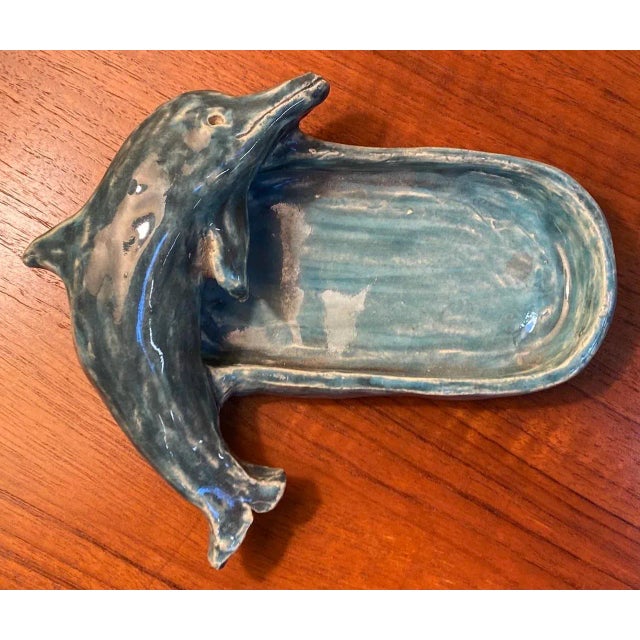 Glazed Ceramic Blue Dolphin Soap Dish 20th C. For Sale - Image 4 of 4
