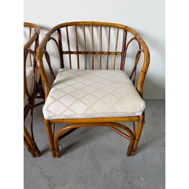 1970s 1970's Vintage Coastal Bamboo Rattan Barrel Lounge Chairs - A Pair For Sale - Image 5 of 17