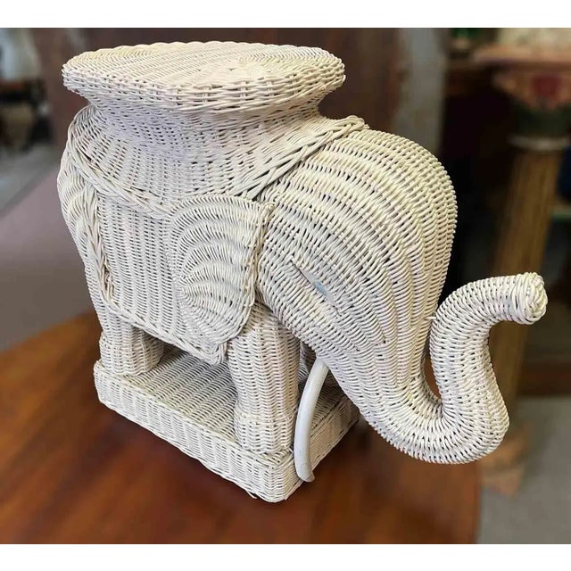 Boho Chic Vintage Wicker Elephant Side Table For Sale - Image 3 of 6
