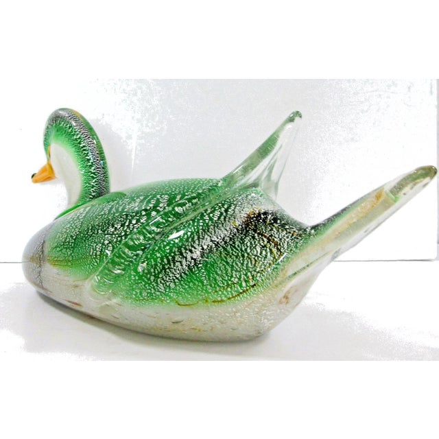 Green 1980s Large Art Glass Duck Sculpture Green Gray Black Attributed to Murano Formia For Sale - Image 8 of 14