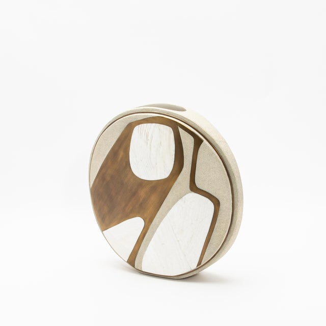 2020s Modern Vase in Shagreen With Mother of Pearl and Brass Details by R&y Augousti For Sale - Image 5 of 12