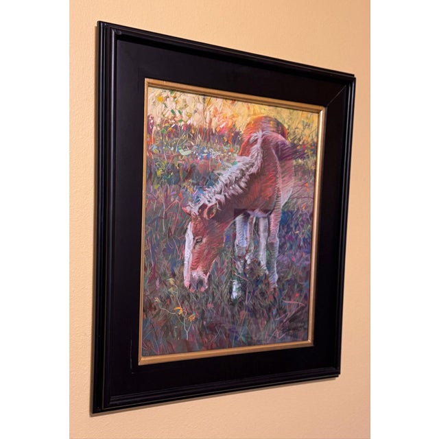 Jeff Slemmons Horseface by Jeff Slemons | Soft Pastel on Sanded Paper of a horse grazing in a field. For Sale - Image 4 of 4