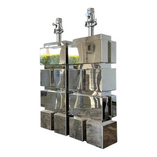 Vintage Polished Chrome Lamps After Curtis Jere For Sale