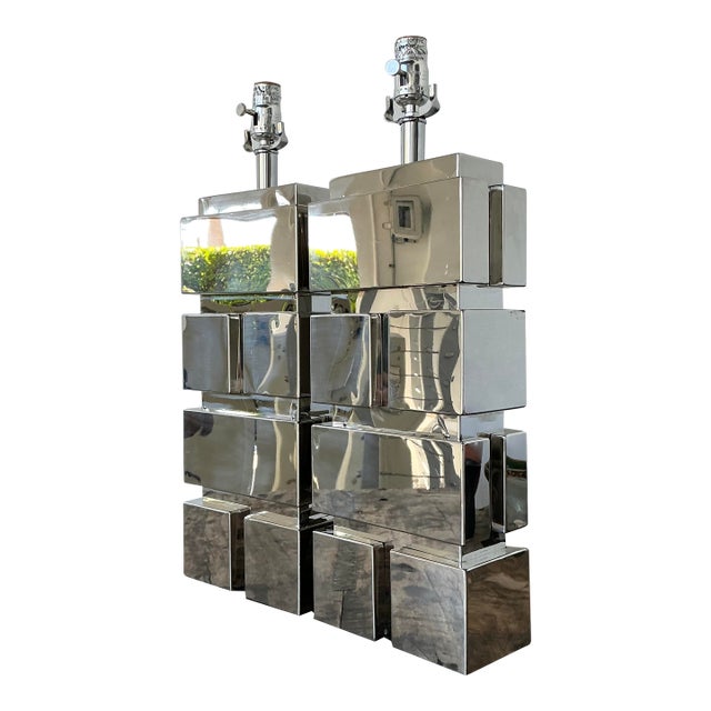 Vintage Polished Chrome Lamps After Curtis Jere For Sale