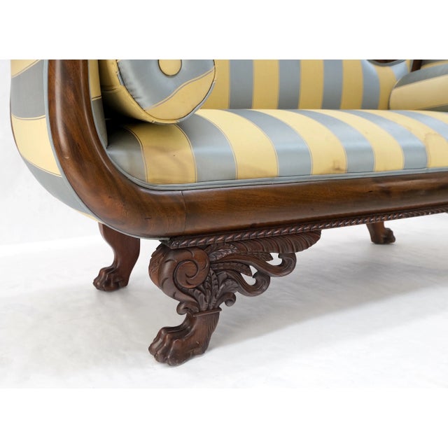 Brown Empire Sofa Sette Loveseat Couch Fine Carved Details Lions Feet For Sale - Image 8 of 12