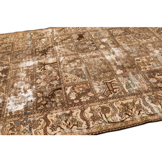 1960s 1960s Vintage Distressed Handmade All Over Beige Wool Rug For Sale - Image 5 of 9