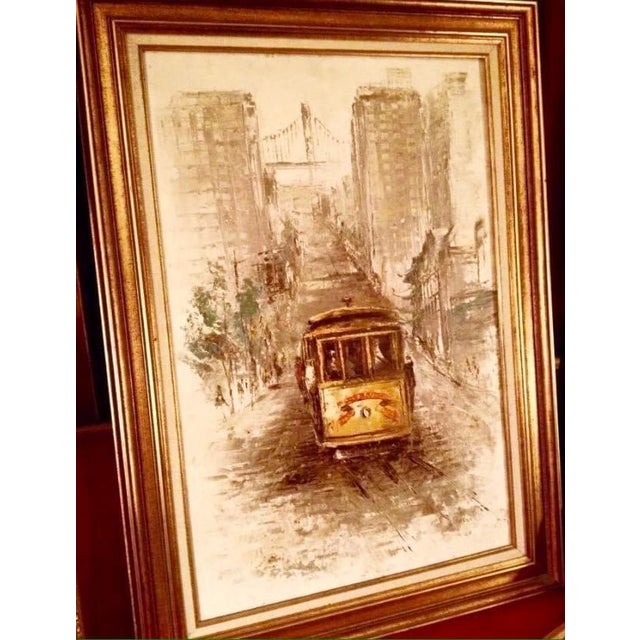 MID CENTURY MODERN Haight Asbury Summer of Love SAN FRANCISCO OIL ON CANVAS Street Art 1960s Street Scene with Streetcar...