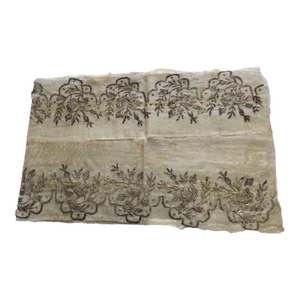 Antique Turkish Gold Embroidery Panel With Gold Metallic Threads on Sheer Silk