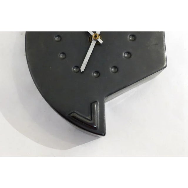 Small Mid-Century Clock in Silver Black Earthenware, 1940s For Sale - Image 6 of 12