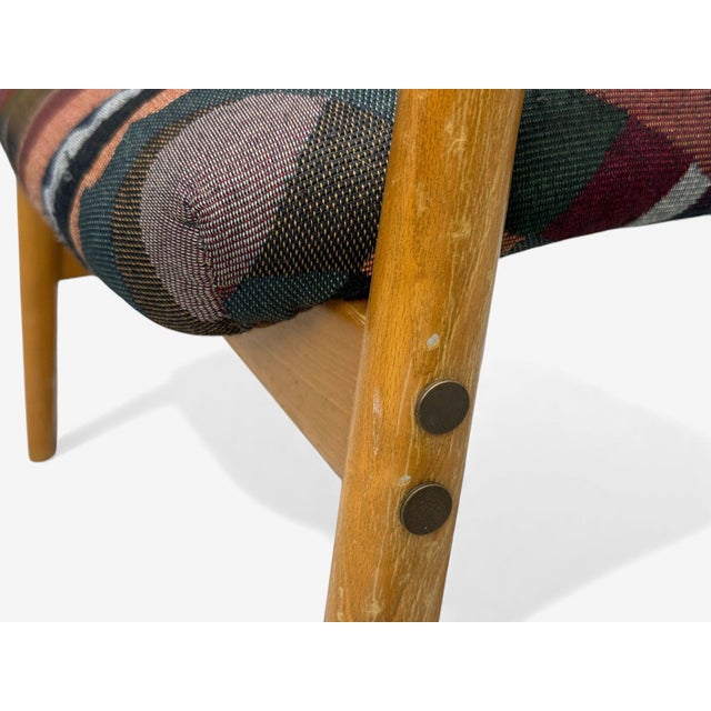 Wood Danish Modern, Aztec Fabric, Light Stained Wood, Footstool, Denmark, 1950s For Sale - Image 7 of 8