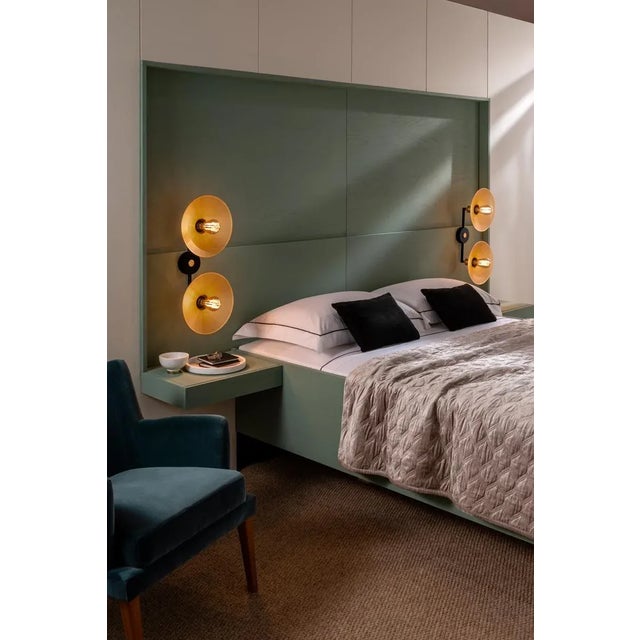 English Brass With Satin Black and Perforated Brass Shade Double Wall Light For Sale - Image 4 of 7