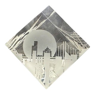 Steuben Glass Prism Paperweight New York City Skyline (City Block) Signed No. 8156, Etched Art Glass (Vintage 1990s) For Sale