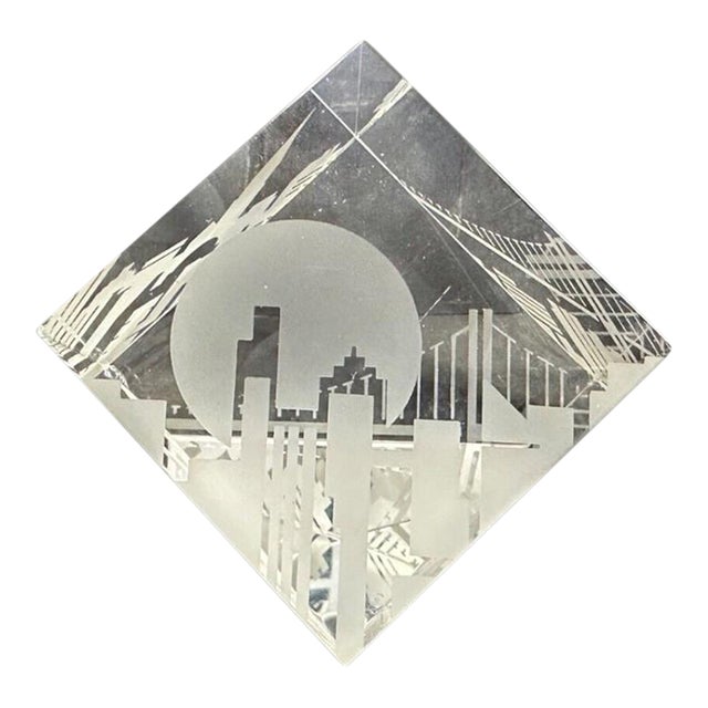 Steuben Glass Prism Paperweight New York City Skyline (City Block) Signed No. 8156, Etched Art Glass (Vintage 1990s) For Sale