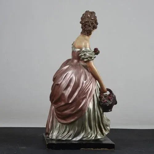Woman Girl with Basket of Flowers Ceramic Cacciapuoti Sculpture For Sale - Image 6 of 9