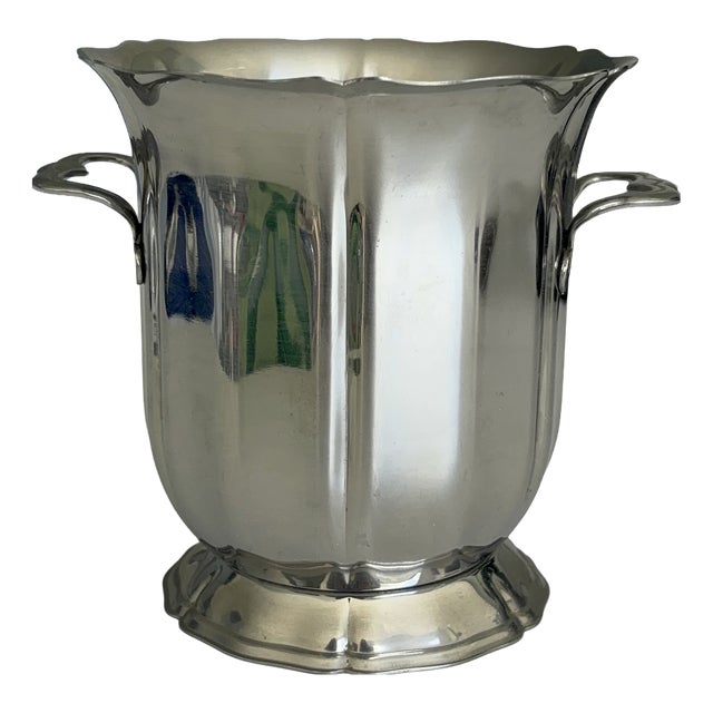 Vintage Stainless Steel Ice Bucket with Ice Cube Tray and Silver Metal Handles by Guy Degrenne, 1970s For Sale