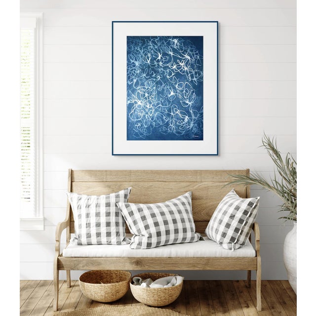 Plastic "Blue Chiffon No.1 - Compressed Veil" - Blue Abstract Acrylic Painting on Paper by Sara Richardson For Sale - Image 7 of 7