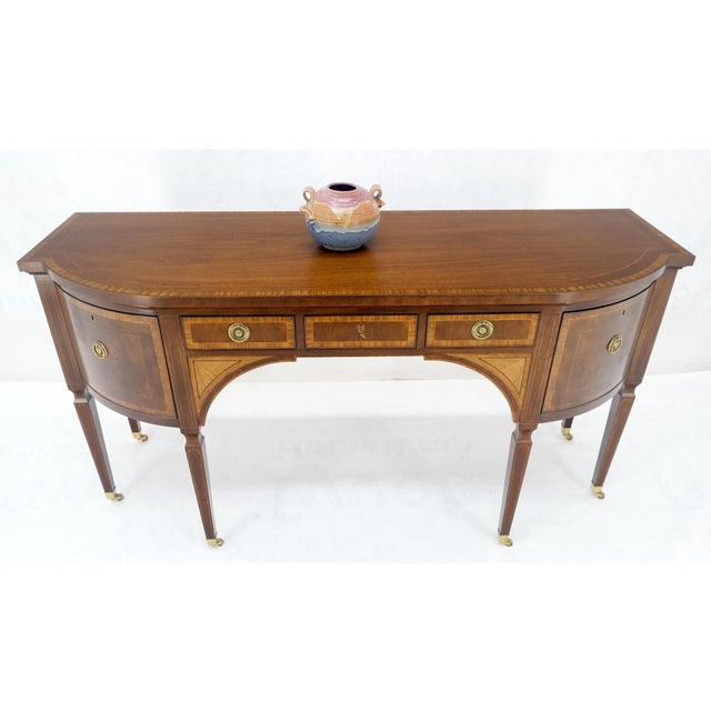 Brown Baker Mahogany Banded Top Hepplewhite Brass Castors Tapered Legs Sideboard MINT For Sale - Image 8 of 18