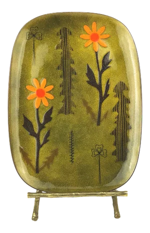Miguel Pineda Mexican Enamel Dish with Trees and Flower Motif