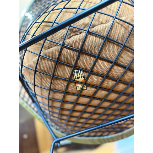 Knoll Mid Century Modern Original Vintage Knoll Diamond Chair by Harry Bertoia With Olive Leather Cover For Sale - Image 4 of 12