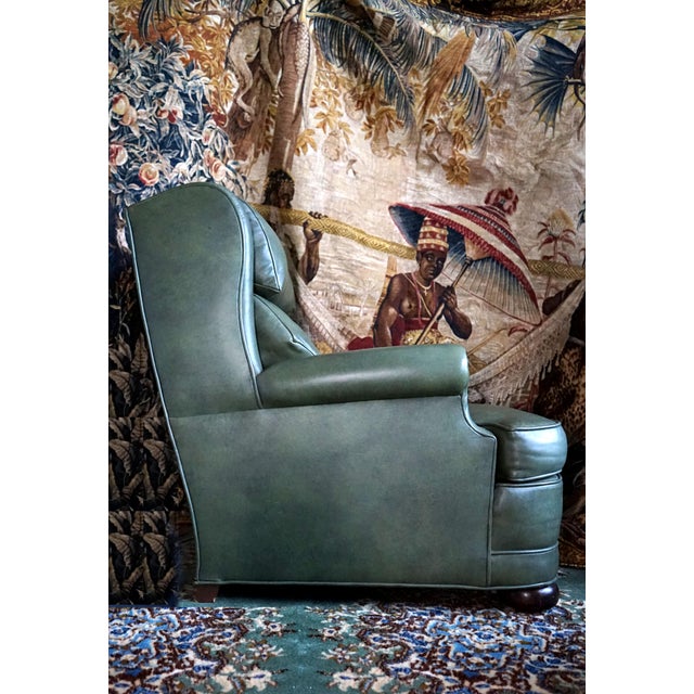 A. Rudin Olive Green Leather Chair and Ottoman Chairish