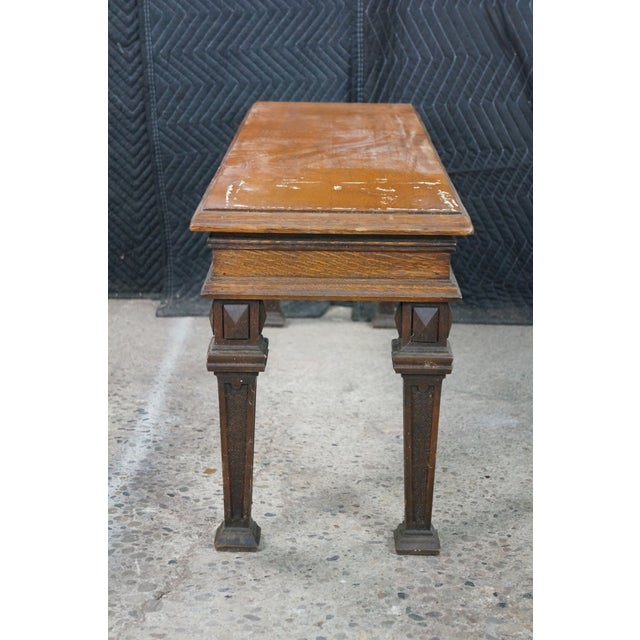 Wood Antique Victorian English Tudor Oak Foyer Hall Entry Piano Bench 48" For Sale - Image 7 of 17