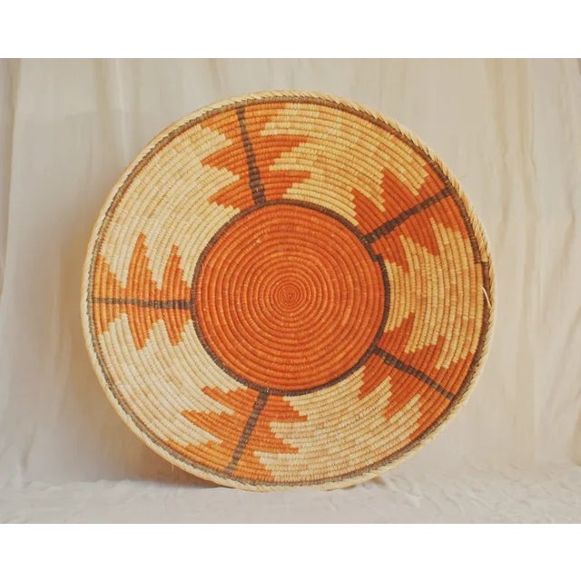 1960s Orange Large Coiled Seagrass and Rattan Basket For Sale - Image 10 of 10