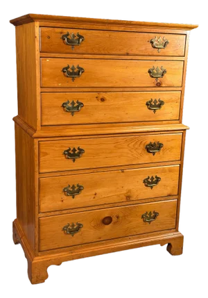 Vintage Solid Pine Tall Chest of Drawers by Pine Shop Originals c.1950s