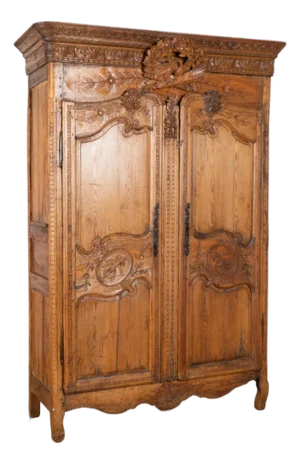 18th Century French Carved Pine Two Door Wedding Armoire Cabinet