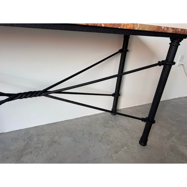 Black 1980’s Vintage Brutalist Metal Console Table With Breccia Pernice Marble Top For Sale - Image 8 of 12