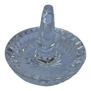 Vintage Signed Waterford Cut Crystal Round Ring Holder Tray For Sale