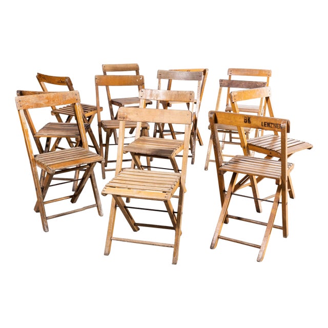 Vintage Beech Folding Chairs, 1960s, Set of 13 For Sale
