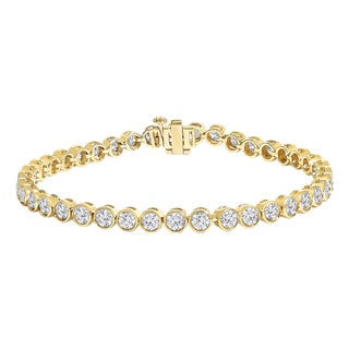 10K Yellow Gold 8.0 Cttw Bezel Set Round Diamond Tennis Bracelet For Sale