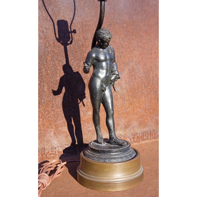 Classical Grand Tour Bronze Statue of Narcissus Mounted as a Lamp For Sale - Image 4 of 7