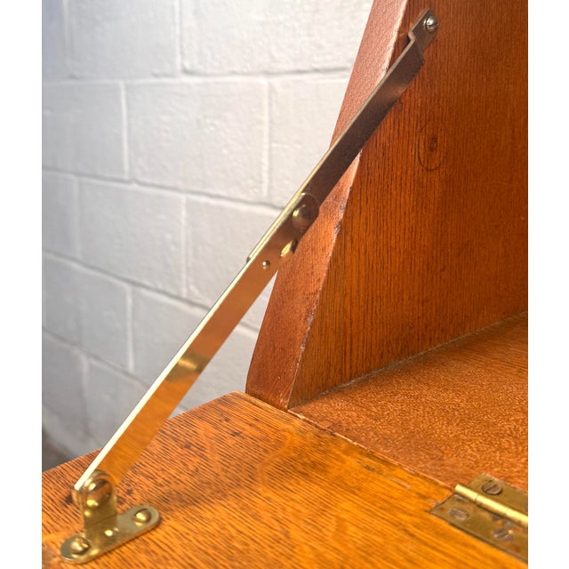 Early 19th Century Victorian Antique Golden Oak Slant Front Secretary Desk Etagere For Sale - Image 15 of 16