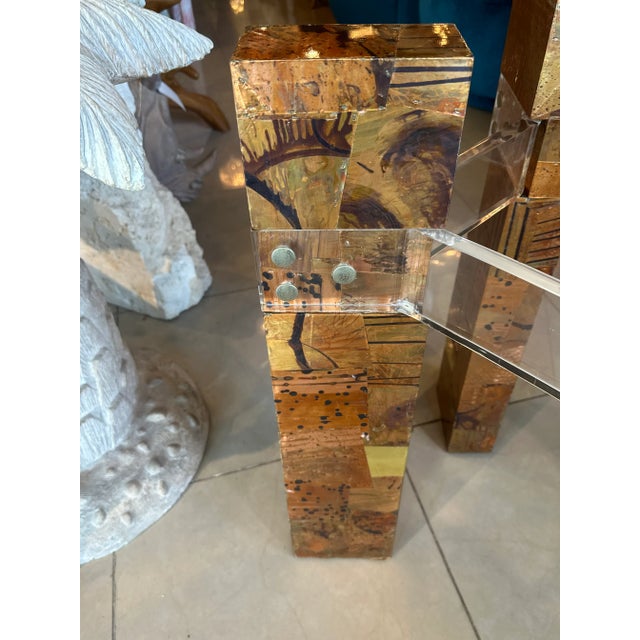 1970s Mid Century Patchwork Metal Brass Copper Lucite Brutalist Dining Table Base For Sale - Image 5 of 9