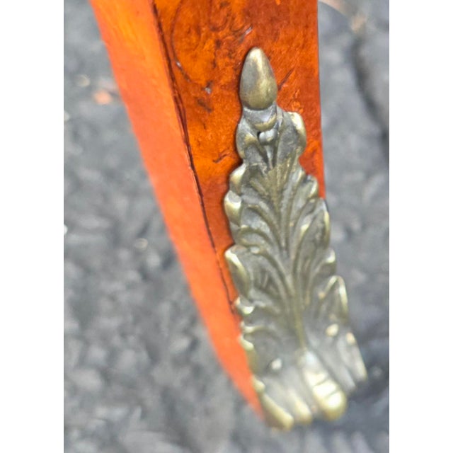 Mid 20th Century Pair of Mid 20th Century John Widdicomb Neoclassical Figured Burlwood Side Tables With Brass Galleries and Bronze Ram's Head Mounts For Sale - Image 5 of 13