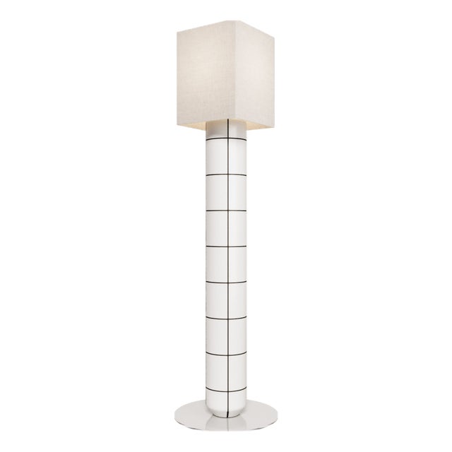 Handcrafted Ceramic and Glass Floor Lamp in White with Black Glaze from Artem Zakharchenko-Halytskyi For Sale
