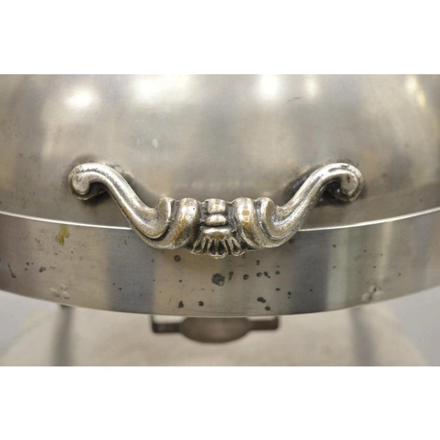 Vintage Regency Silver Plated Steel Round Catering Serving Chafing Dish W/ Lions For Sale - Image 9 of 12